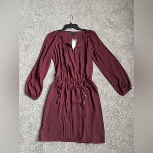 Beautiful WHBM Flowy Burgundy Dress with Tassel Details